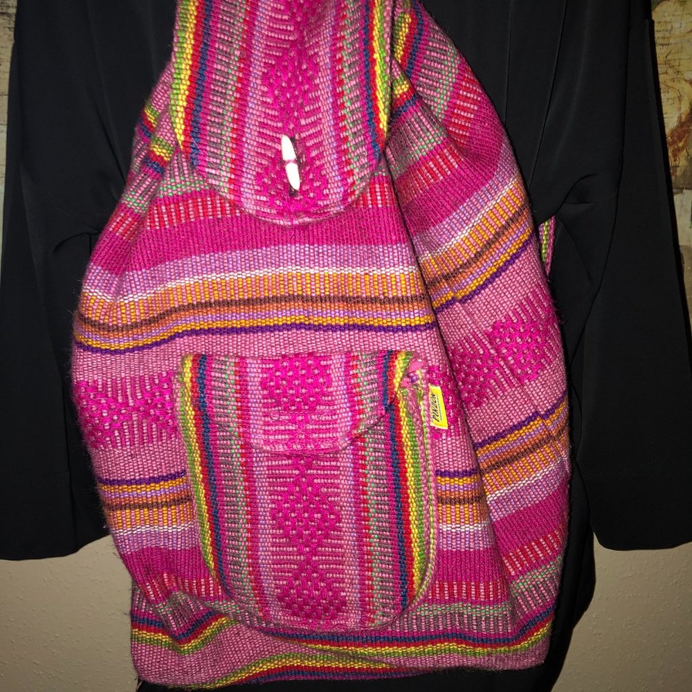 Artesanias Pinzon Mexican Boho Serape Hot Pink Large Backpack OS